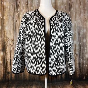 Kasper Women's Geometric Open Front Blazer Black White Long Sleeve SZ 14 Career